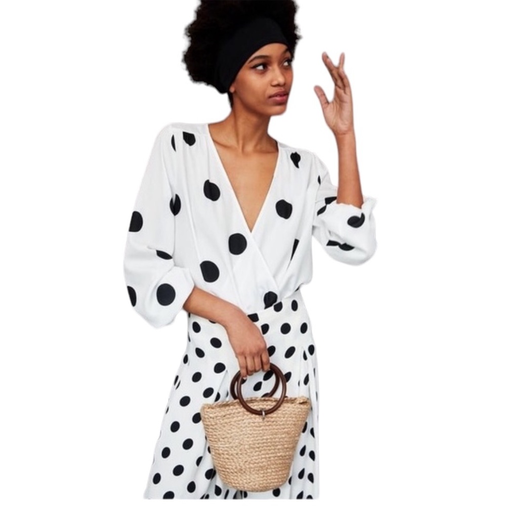 ZARA | Polka Dot Faux Wrap Bodysuit size large